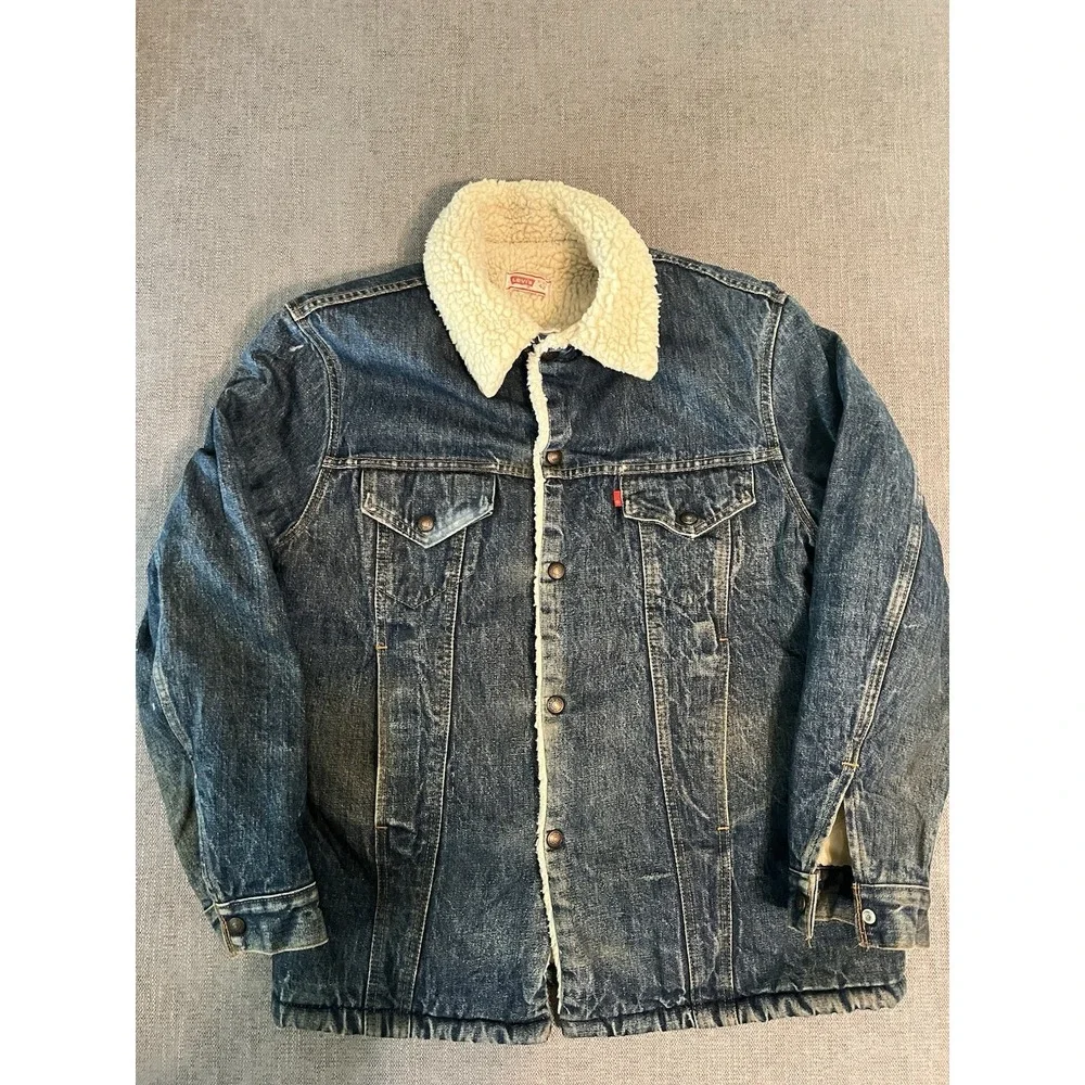 Levi's Vintage 70s Sherpa Lined‎ Truckers Jacket Jean Denim Mens 42R Made USA